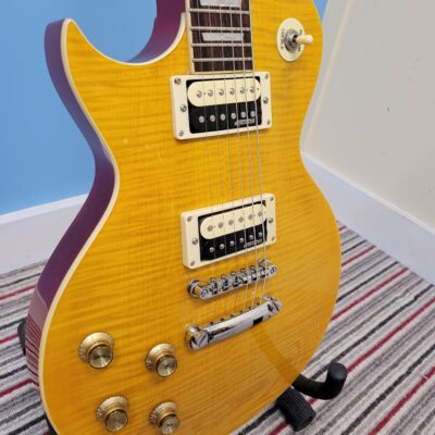 Vintage LV100AFD 'Paradise' Flamed Amber Left Hand Electric Guitar